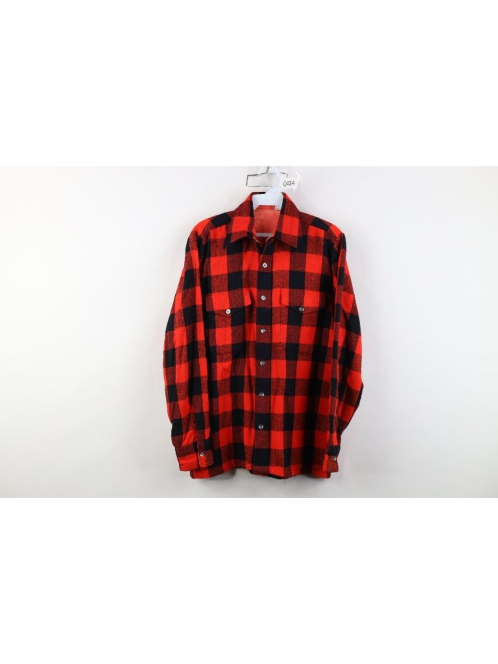 Vintage 70s Streetwear Mens Small Herringbone Plaid Knit Board Button Shirt Red